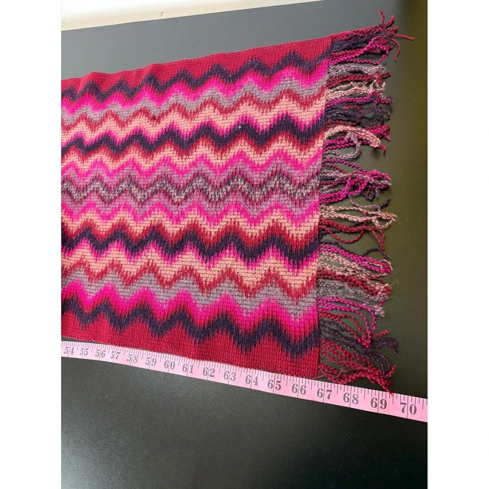Missoni Foulard‎ Wool Mohair Blend Pink Chevron Fringe Scarf Vibrant Lightweight